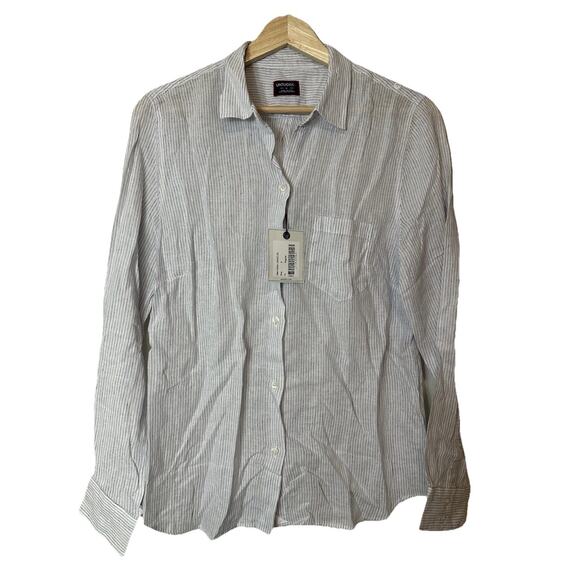 NWT UNTUCKit Linen Blend Angelen Striped Long Sleeve Button Down Shirt Size 0 - Picture 1 of 6